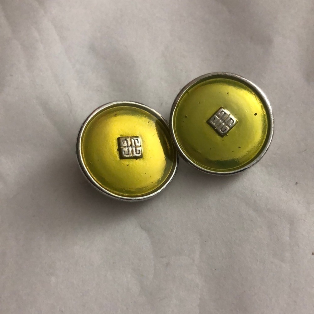 Vtg Givenchy Neon Green/Silver Clip on Earrings